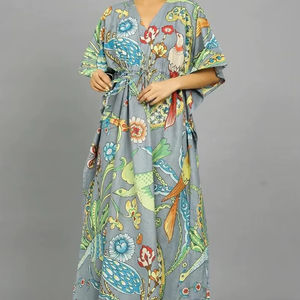 Vestido Kaftan de Algodón Indio Hecho a Mano, Estilo Kimono, para Playa - Product Image 1