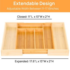 Organizzatore Espandibile per Cassetti da Cucina in Bambù, Vassoio Portaposate Regolabile - 5 o 7 Scomparti per Posate - Argento - Product Image 2