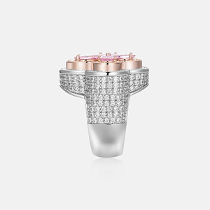 Flower <b>Cocktail</b> <b>Ring</b> Women's 925 silver <b>Gold</b> Rose Plated Moissanite Pave Setting Luxury Wedding Jewelry - Product Image 1