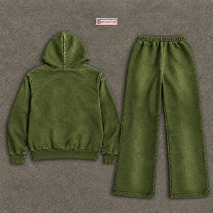 Ensemble de survêtement vintage délavé olive pour homme : sweat à capuche et pantalon de jogging – Tenue décontractée streetwear et sportswear – Vente en gros personnalisée OEM - Product Image 6