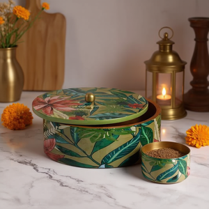 Handmade Wooden Chapati <b>Storage</b> Box with Spice Container Set <b>Kitchen</b> Organizer for Roti Home Decor Utility - Product Image 3