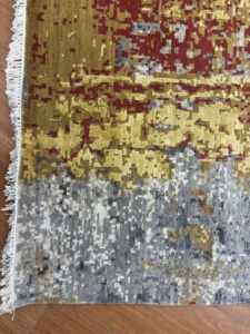 Tapis de sol rectangulaire indien fait main, noué à la main, en laine et soie, style vintage, antidérapant, à motif abstrait, à poils ras, épaisseur 12 mm - Product Image 1