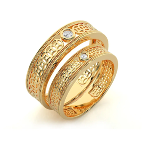 925 Sterling <b>Silver</b> Gold Plated Zircon Eternity <b>Band</b> Floral Luxury Couple <b>Rings</b> - Product Image 3