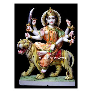 Belle statue de la déesse Durga Mata en marbre blanc naturel, faite à la main, en position assise avec sa main enfoncée, utilisée pour les festivals de Durga Pooja - Product Image 3