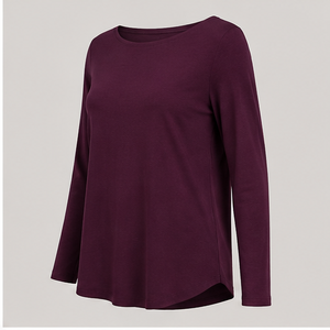 เสื้อยืดผู้หญิงสีเบอร์กันดี คอกว้าง แขนยาว ทรงหลวม รุ่น WTS-0100 - Product Image 5