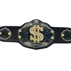 Ceinture de champion des ventes personnalisable en cuir noir avec symbole du dollar et plaque dorée pour les compétitions de vente et les récompenses - Product Image 5