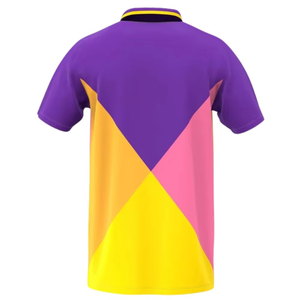 เสื้อโปโลแขนสั้นลายเรขาคณิตสีม่วงเหลืองชมพูสำหรับผู้ชาย ระบายอากาศได้ดี สไตล์ลำลอง - Product Image 2