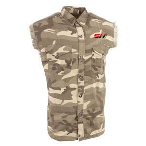Mens Casual Camouflage Design Denim Sleeveless Shirt Breathable Cotton Biker Vest Stylish <b>Distressed</b> Raw Edge Design For Men - Product Image 1