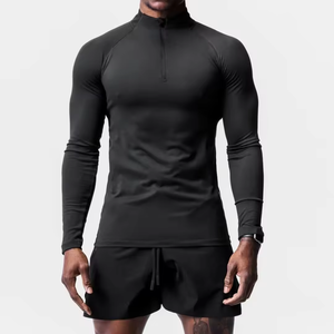 Sweat-shirt de compression à col montant pour homme, avec demi-fermeture éclair, manches longues, idéal pour l'entraînement hivernal, la gym et la course à pied - en polaire - Product Image 5