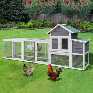 Grande Gabbia per Animali Domestici in Legno Grigio da 122 Pollici, Pollaio con Cassetta per Nidificazione per Conigli da Giardino - Product Image 3