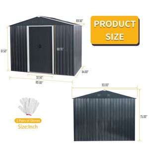 Caseta de Almacenamiento Metálica para Exteriores de 8 pies x 6 pies, Color Negro, con Base para Piso, Solución de Almacenamiento Versátil y Duradera - Product Image 5