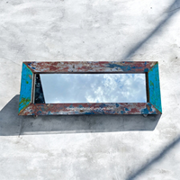 Miroir rustique artisanal écologique en bois de bateau récupéré couleur naturelle pour décoration murale maison salon chambre vente en gros