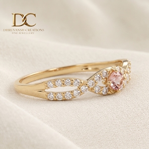 Anillo de oro amarillo macizo de 14 quilates de última tendencia con diamante cultivado en laboratorio y zafiro Padpardscha, joyería fina para mujer para boda - Product Image 6
