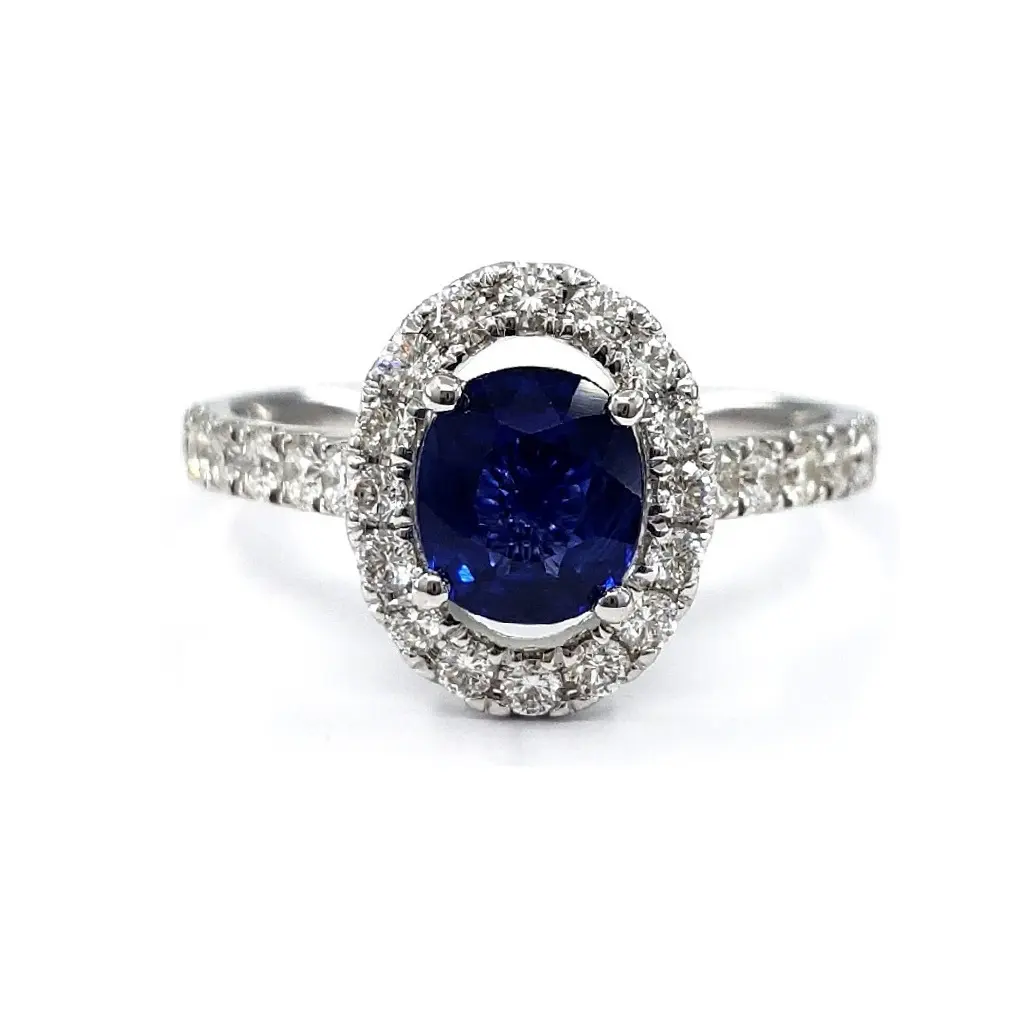 Romantic Design fine jewelry 14k blue sapphire engagement ring white solid gold gemstone wedding ring for women