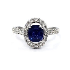 Bijoux fins au Design romantique, bague de fiançailles en saphir bleu 14k, bague de mariage en or massif blanc pour femmes - Product Image 1