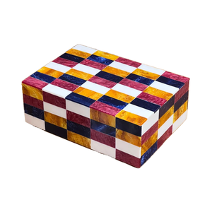 Handmade Multi-Color Bone Inlay <b>Keepsake</b> <b>Box</b> Rectangular Brick Pattern Jewelry Organizer for Home Use - Product Image 1