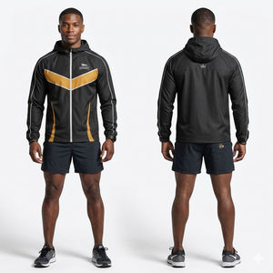 Veste de sport OEM personnalisée à fermeture éclair, imperméable, à capuche, en polyester, pour homme, col montant, avec logo imprimé par transfert thermique, pour le jogging et le football - Product Image 3