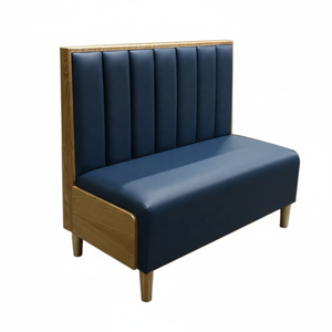 Asientos de Cuero PU Color Bronceado Estilo Mediados de Siglo para Restaurante, Banco de Comedor con Respaldo de Canal <span class=keywords><strong>Vertical</strong></span> y Base de Madera para Cafetería, Bar, Hotel - Product Image 2