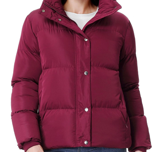 <b>Women's</b> <b>Navy</b> Blue Quilted Puffer Jacket Stand Collar Zip Up <b>Winter</b> <b>Coat</b> Thick Windproof Long Sleeve - Product Image 6