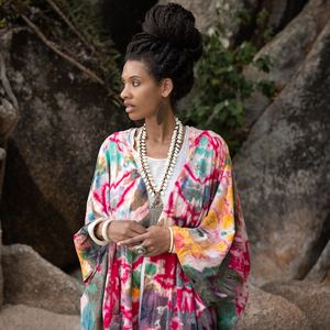 2025 nouveau produit main cravate teinture Kimono veste vacances Boho coupe ample veste vêtements de plage couvrir vacances d'été femmes Kimono Robe - Product Image 2