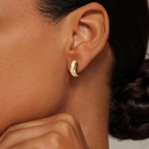 Bezel-Set Oval Cut Diamond Ribbed <b>Hinged</b> <b>Hoop</b> <b>Earrings</b> - Product Image 3