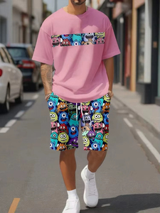 Summer Set Cute cartoon print summer casual men suit urban fashion street short sleeved top and shorts casual Sunny Days - Product Image 2