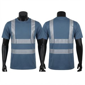 Camiseta de Trabajo de Algodón Premium de 180 GSM, Corte Holgado, Impresión Serigráfica, Panel de Cinta Reflectante Azul, Uniforme de Seguridad de Alta Visibilidad - Product Image 1