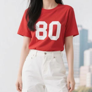 เสื้อผ้าลำลองแนวสตรีทแวร์ชายหาดพิมพ์ลายกราฟิกใหม่  รักษ์โลก  แขนสั้น  ผ้าฝ้าย 95% + ผ้าสแปนเด็กซ์ 5%  สีแดงด้านหน้า - Product Image 1