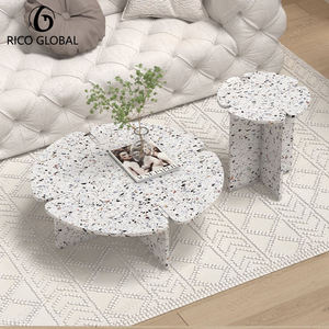 Modern Terrazzo <b>Coffee</b> <b>Table</b> <b>Set</b> Minimalist Living Room Furniture Concrete Side <b>Table</b> <b>Nesting</b> Design White Speckled Finish - Product Image 4