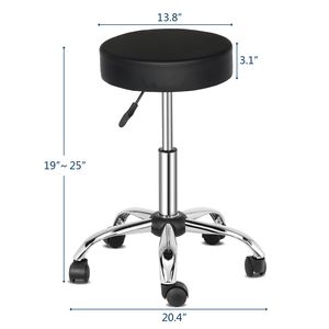 Semi PU Leather Nylon Wheel 300lbs Capacity <b>Round</b> <b>Stool</b> with Five Star Feet Technician <b>Stool</b> in Black RT for Salon Furniture - Product Image 6