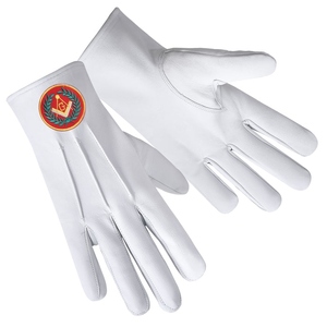 Guantes de Cuero Genuino para Masonería, con Parche Bordado Rojo y Corona Dorada, Guantes Ceremoniales - Product Image 3