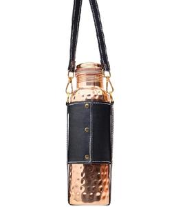 Authentic Ayurvedic Copper Bottle 34oz/1000ml Leather Sling for Drinking <b>Water</b> Lab-Tested Leak-Proof & Heavy-Duty - Product Image 1