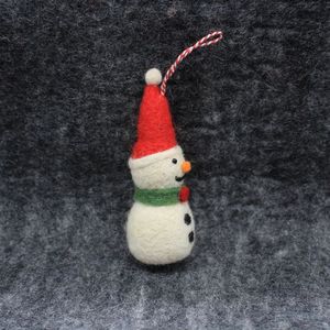 Handmade Felt Snowman Christmas <b>Ornament</b> <b>Red</b> Hat Green Scarf Traditional Holiday Decoration - Product Image 5