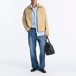 Veste en coton beige pour homme, fermeture éclair, col rabattu, couleur unie, manches longues, coupe classique, vêtement d'automne, veste Harrington pour homme - Product Image 4
