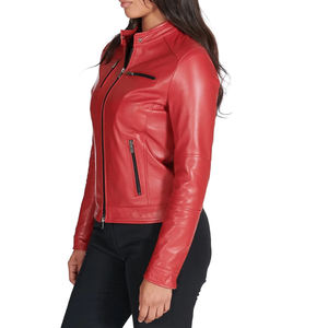 Fashion Genuine <b>Leather</b> Jacket Women Cotton Lining Stripe Decoration Plain Dyed Breathable Vintage Style High Quality Low Price - Product Image 5
