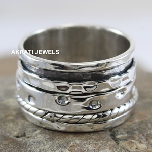 925 Sterling <b>Silver</b> Wide Spinner <b>Ring</b> for <b>Men</b> & Women Multi-Band Hammered Meditation Anxiety <b>Ring</b> Handmade Fidget Jewelry - Product Image 1