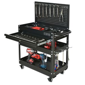 Wholesale 3 Tier Matte Black Powder Coated Steel Mobile Utility <b>Cart</b> for Workshop Garage Use - Product Image 3