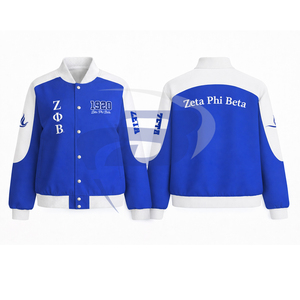 Chaqueta de sarga de algodón estilo carreras Zeta Phi Beta ZPB, ropa griega de hermandad, chaqueta de carreras con cuello alto y bloques de color. - Product Image 1