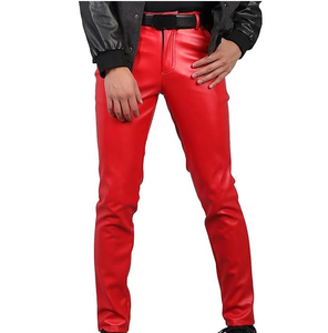 Newest Model Skinny Fit Lightweight Canvas Red Genuine Leather <b>Pants</b> Casual Wear Breathable High Quality Elastic Waist - Product Image 1