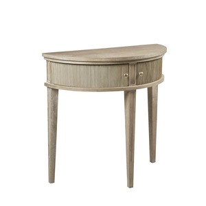 Mesa Consola Media Luna con Frente de Madera Acanalado, Dos Cajones, Patas Cónicas, Acabado Claro, Mueble para Entrada - Product Image 1