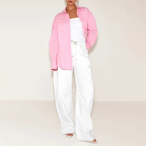Elegante Camisa Rosa Holgada con Botones para Mujer, Manga Larga, Cuello Camisero, Color Sólido, Blusa Casual, Camisa de Trabajo a la Moda - Product Image 4
