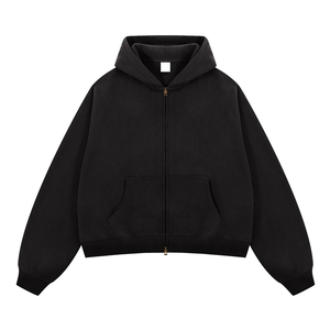 Sudadera con capucha extragrande de corte holgado con doble cremallera, personalizada, de algodón 100% de 400 g/m² de alto gramaje, estilo cropped de felpa francesa con cremallera. - Product Image 2