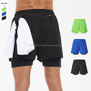 Vente en gros de shorts de course à taille élastique à double couche avec poche pour hommes, séchage rapide, nylon spandex, décontracté, imprimé, taille adulte solide - Product Image 6