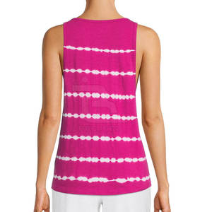 Camiseta sin mangas de punto a rayas con efecto tie-dye rosa para mujer, cuello redondo, informal, transpirable, longitud regular - Product Image 4