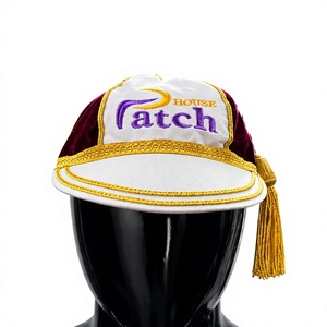 Gorra de Béisbol de Terciopelo Patch House, 6 Paneles, Logotipo Bordado, Unisex, Formal, Roja, Blanca, Dorada, con Borla - Product Image 1