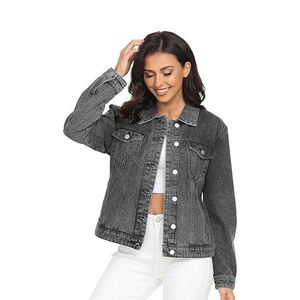 Fashion Wholesale <b>Ladies</b> Simple Casual Elegant Denim Jean <b>Jacket</b> Customized <b>Cropped</b> Washable Spring - Product Image 2