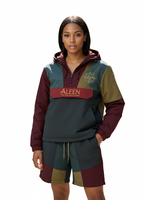Conjunto Deportivo ALEEN para Hombre con Capucha y Bloques de Color, Impermeable, para Invierno, con Cremallera Completa en las Mangas y Pantalones Cortos con Bolsillos Laterales