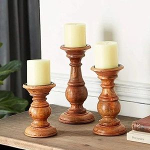 Candelabro de Madera Redondo Hecho a Mano de Lujo para Decoración del Hogar, Decoración de Bodas y Cenas Románticas - Product Image 1