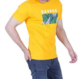 <b>Savage</b> <b>Men's</b> Yellow Short Sleeve O-Neck T-Shirt Regular Fit Printed Tropical Pattern Casual Jersey Cotton - Product Image 5