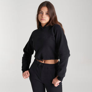 เสื้อฮู้ดดี้แขนยาวทรงหลวมแบบครอปท็อปสีพื้นหลากสีสไตล์สตรีทใหม่สำหรับผู้หญิง - Product Image 4